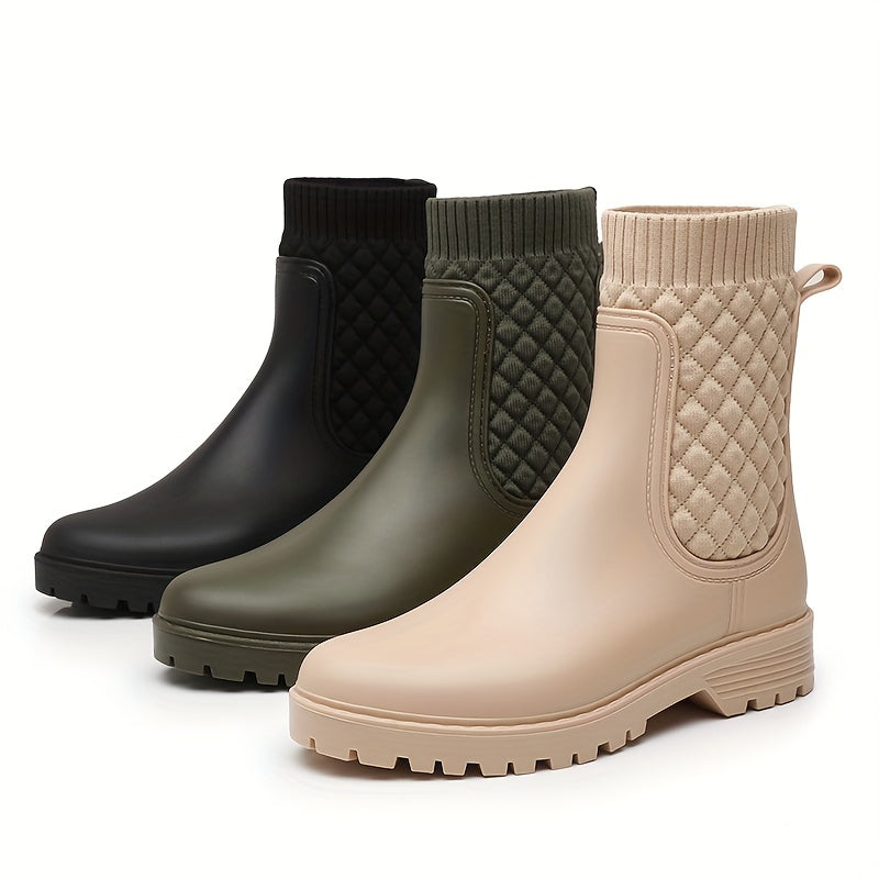 Women's Waterproof Argyle Patchwork Chelsea Rain Boots