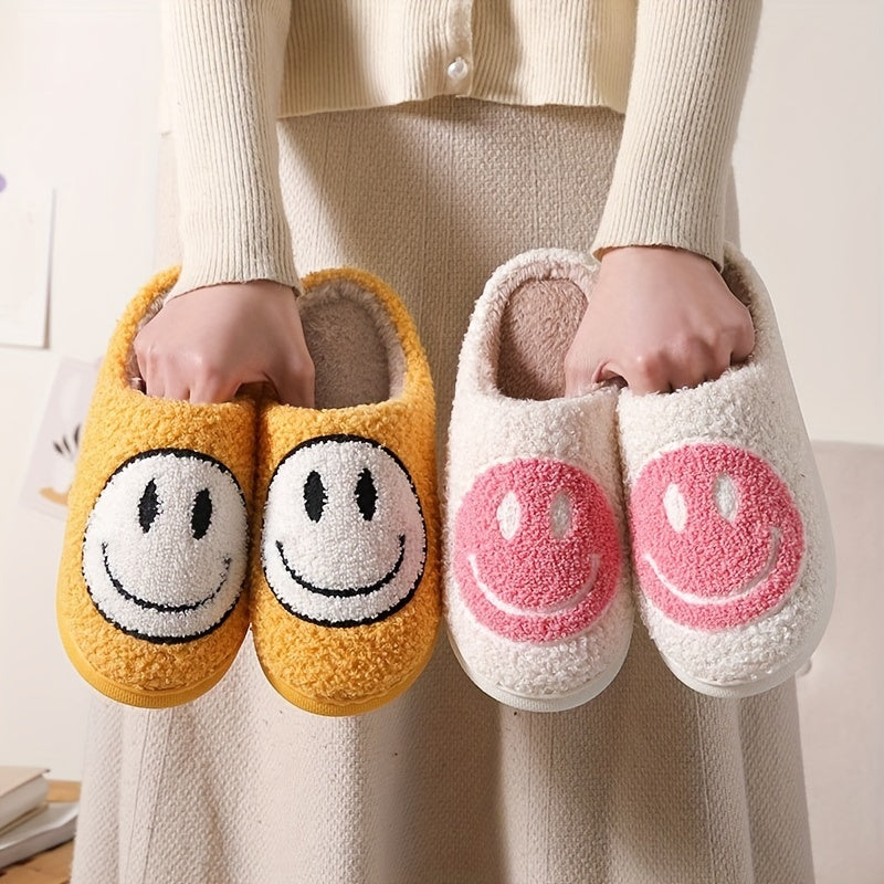 Women's Warm Smile Face Slippers - Cozy Fuzzy Home Plush Shoes