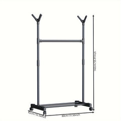 Double Pole Clothes Rack with Pulley 2 Layer Coat Rack