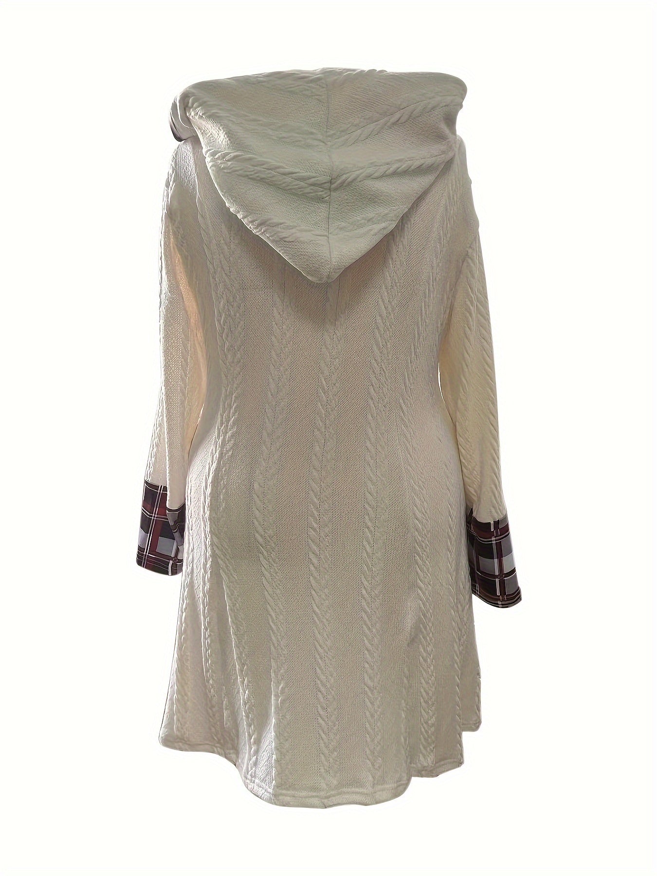  Colorblock Plaid Print Jacquard Hooded Dress