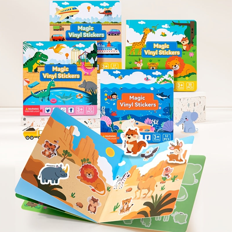 Kids Magic Vinyl Sticker Book Reusable Quiet Busy Paste Portable Sticker Toys
