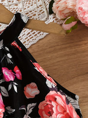 Girls' Leaf Print Halter Romper With Belt