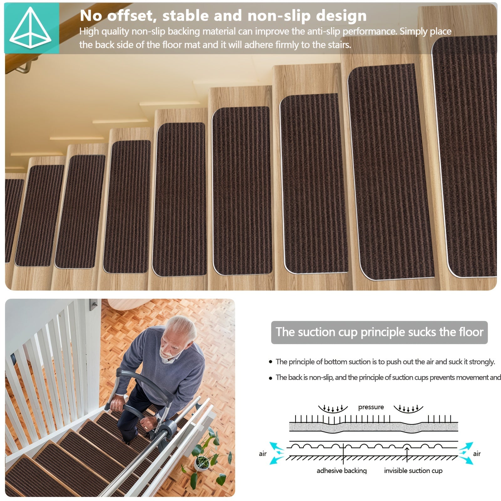 15pcs Non Slip Carpet Stair Treads 29.92x7.87in for Wood