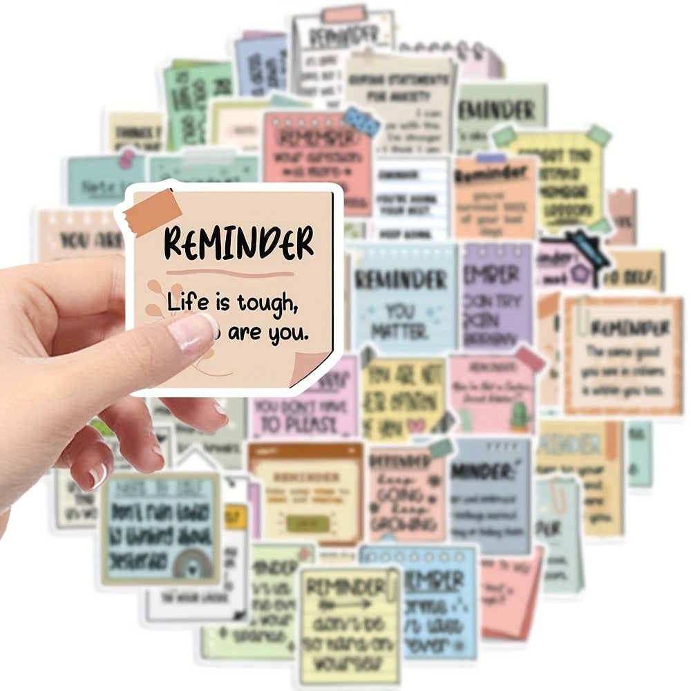 50pcs Pastel Reminder Stickers Positive Affirma Sticky Notes Self Adhesive Vinyl