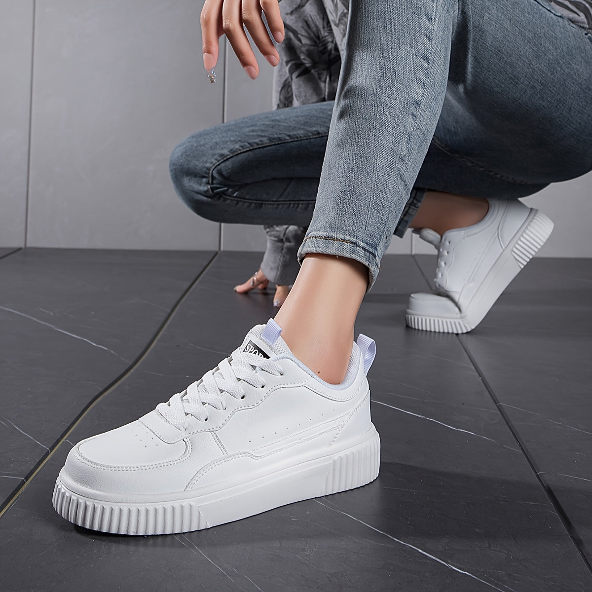 Faux Leather Heighten Skate Shoes Non Slip Flat Sneakers