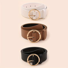 3pcs Round Pin Buckle Belt Casual Jeans Pants Belts