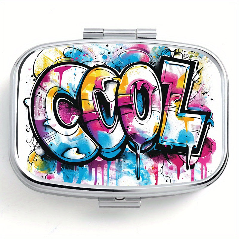 Graffiti Pattern Printed Square Medicine Box Two Compartment Pill Box