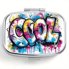 Graffiti Pattern Printed Square Medicine Box Two Compartment Pill Box