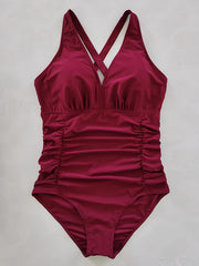  Solid V Neck One Piece Bathing Suit