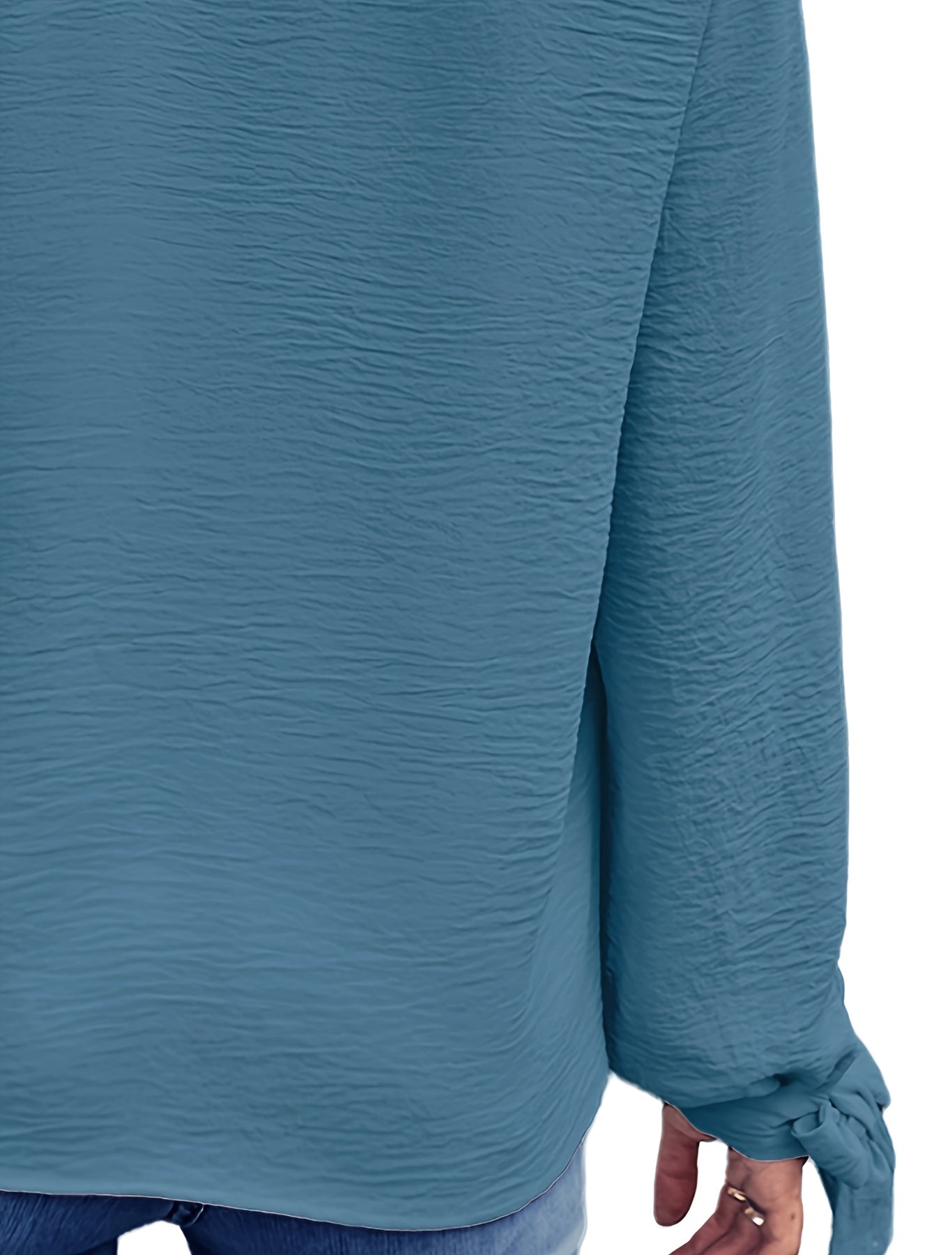  Casual Blouse Women's Solid Textured Long Sleeve V Neck Shirt