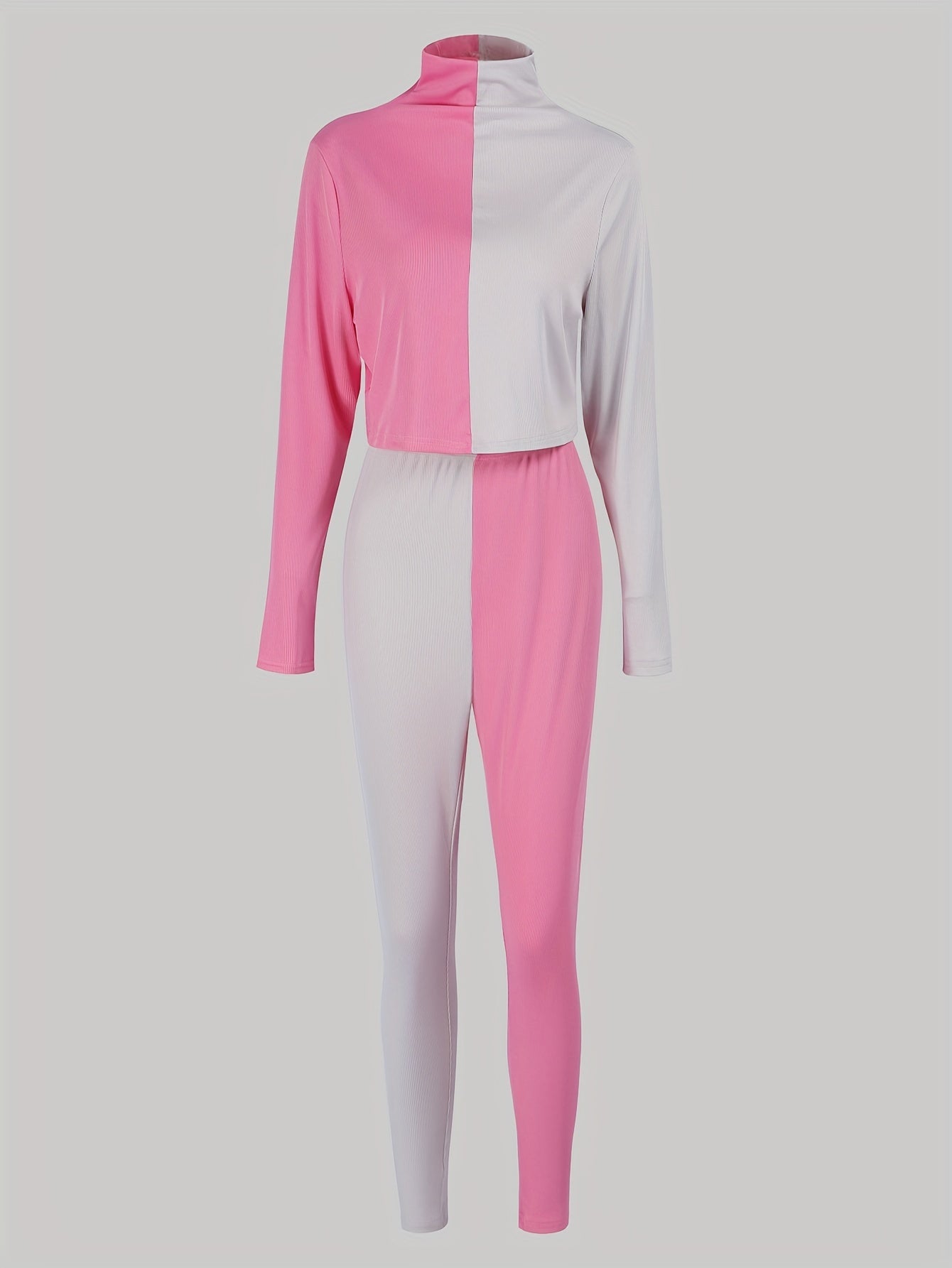  Colorblock Ribbed Crop Top & Leggings Set