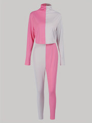  Colorblock Ribbed Crop Top & Leggings Set