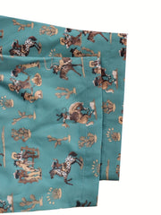 Cowboy Print Plus Size Western Pants Women's Straight Leg Drawstring Trousers