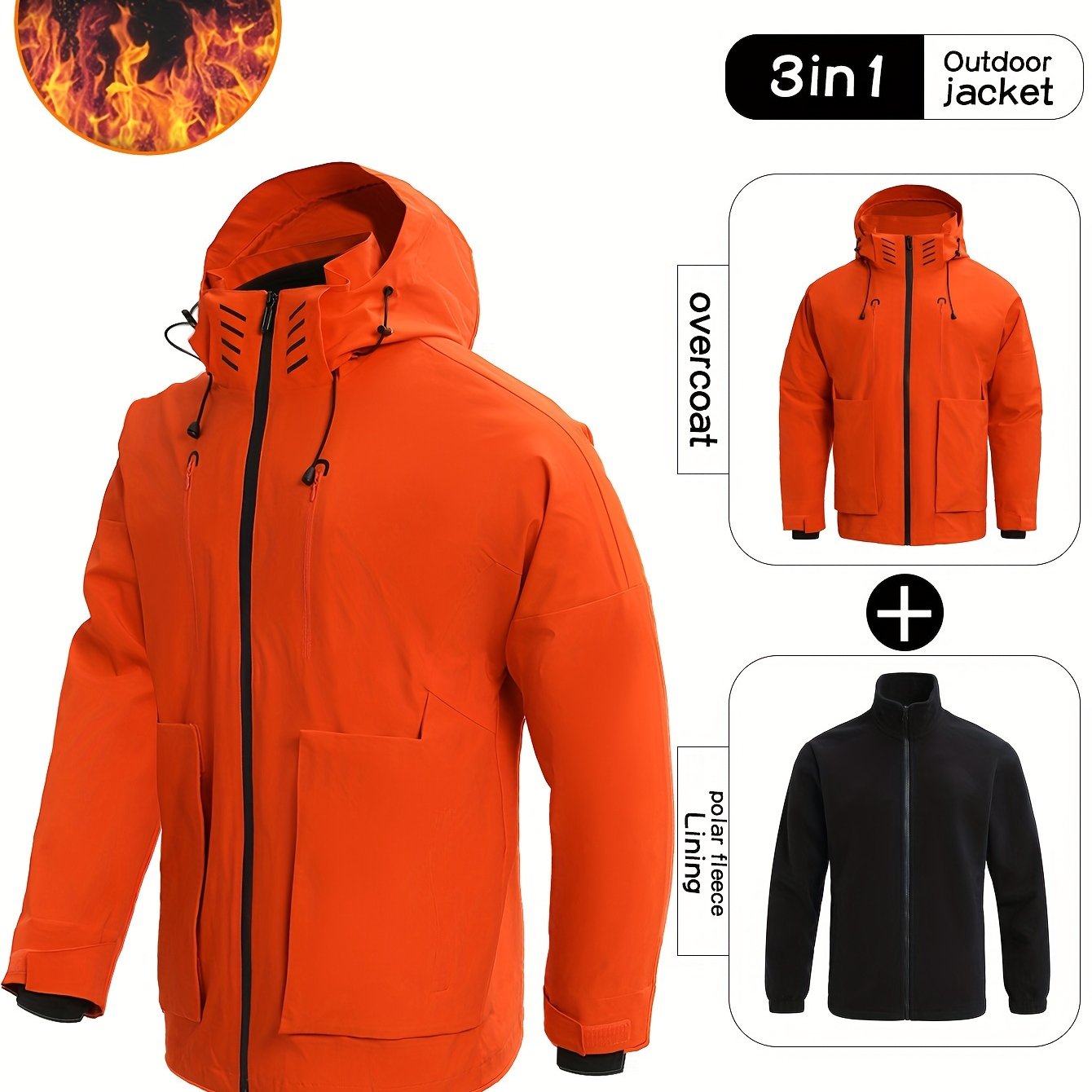 Men's 3 In 1 Zip Hooded Jacket Waterproof Windproof