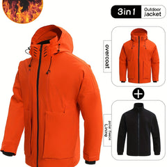 Men's 3 In 1 Zip Hooded Jacket Waterproof Windproof