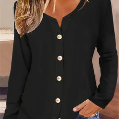  Solid Button Up Cut Out Blouse