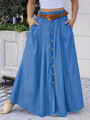  Button Detail High Rise Maxi Skirt with Pockets