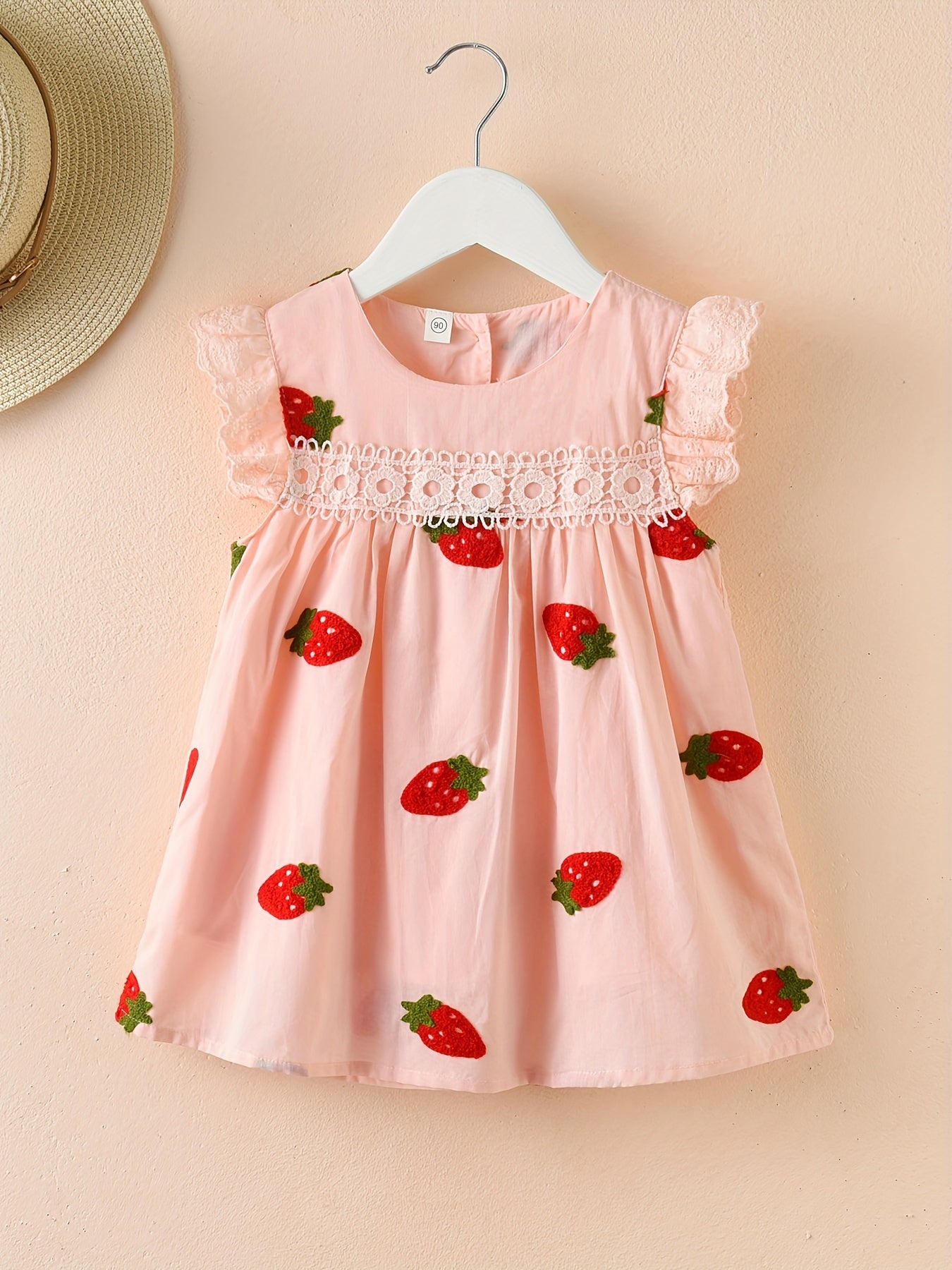 Girls Strawberry Embroidery Sleeveless Dress for Summer