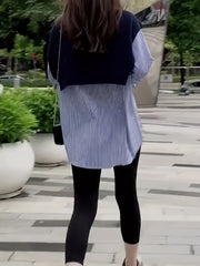 Striped Print Button Front Shirt for Women