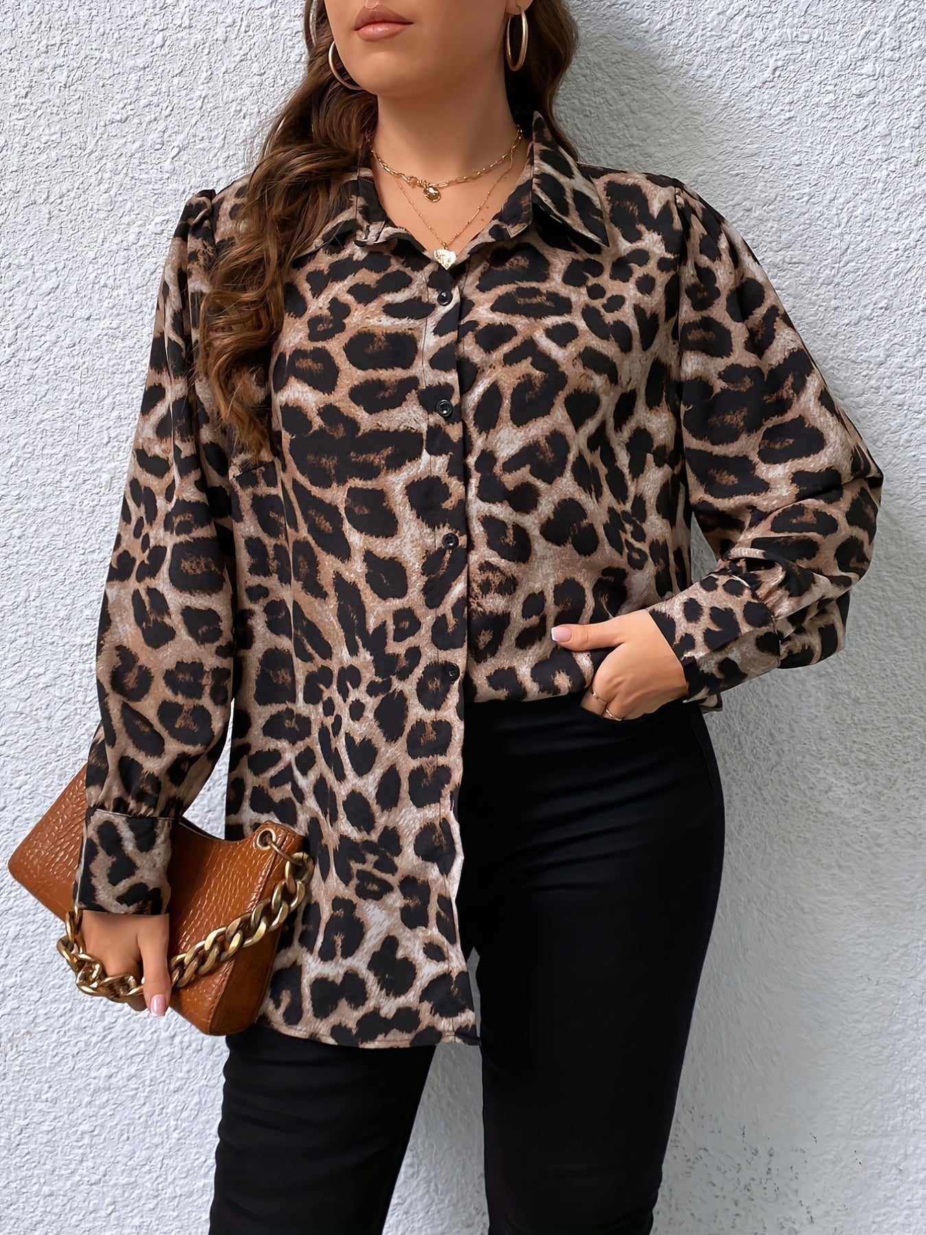  Leopard Print Button Up Shirt Top