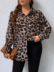  Leopard Print Button Up Shirt Top