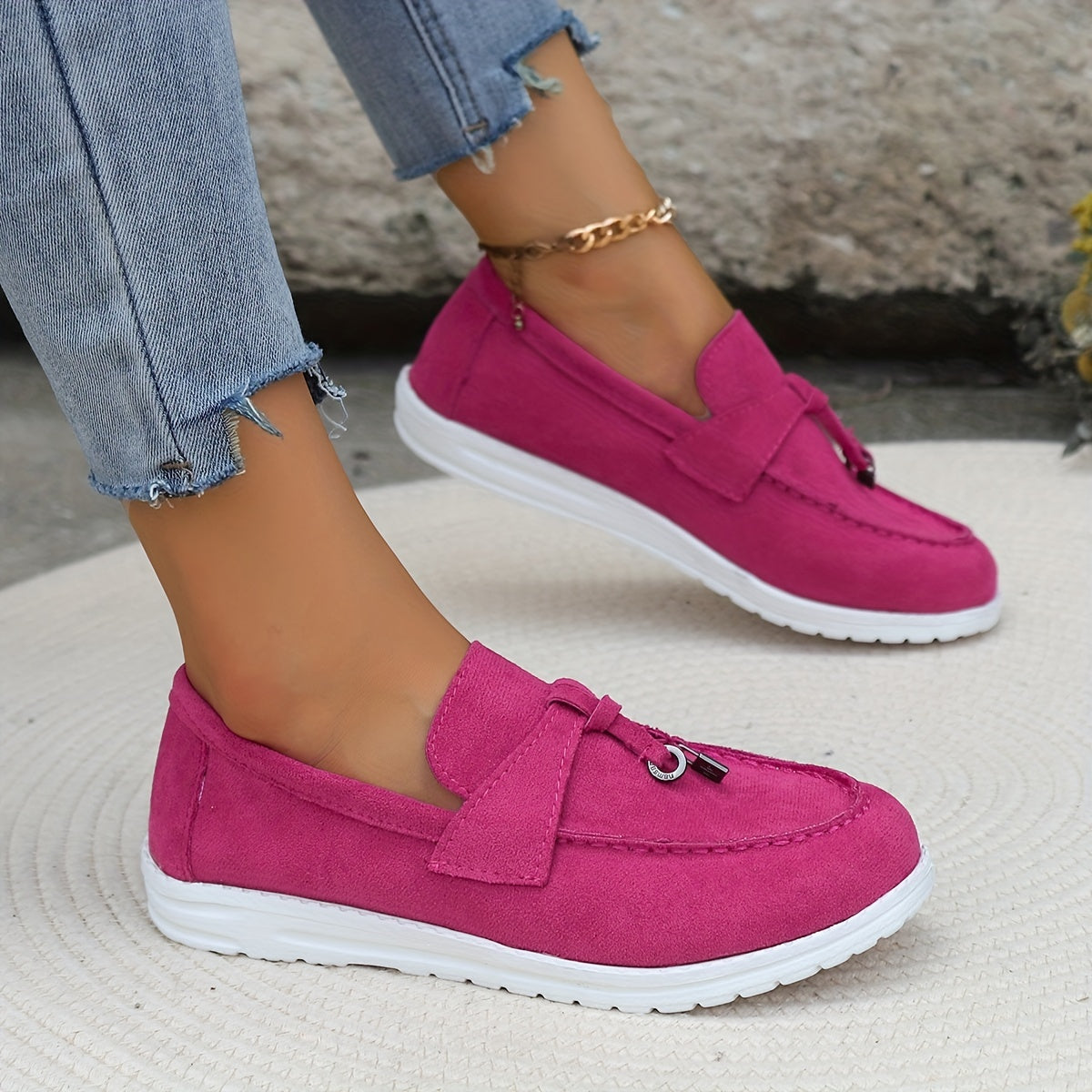 Metal Decor Slip On Loafers Shoes Lightweight Comfortable Casual Sneakers