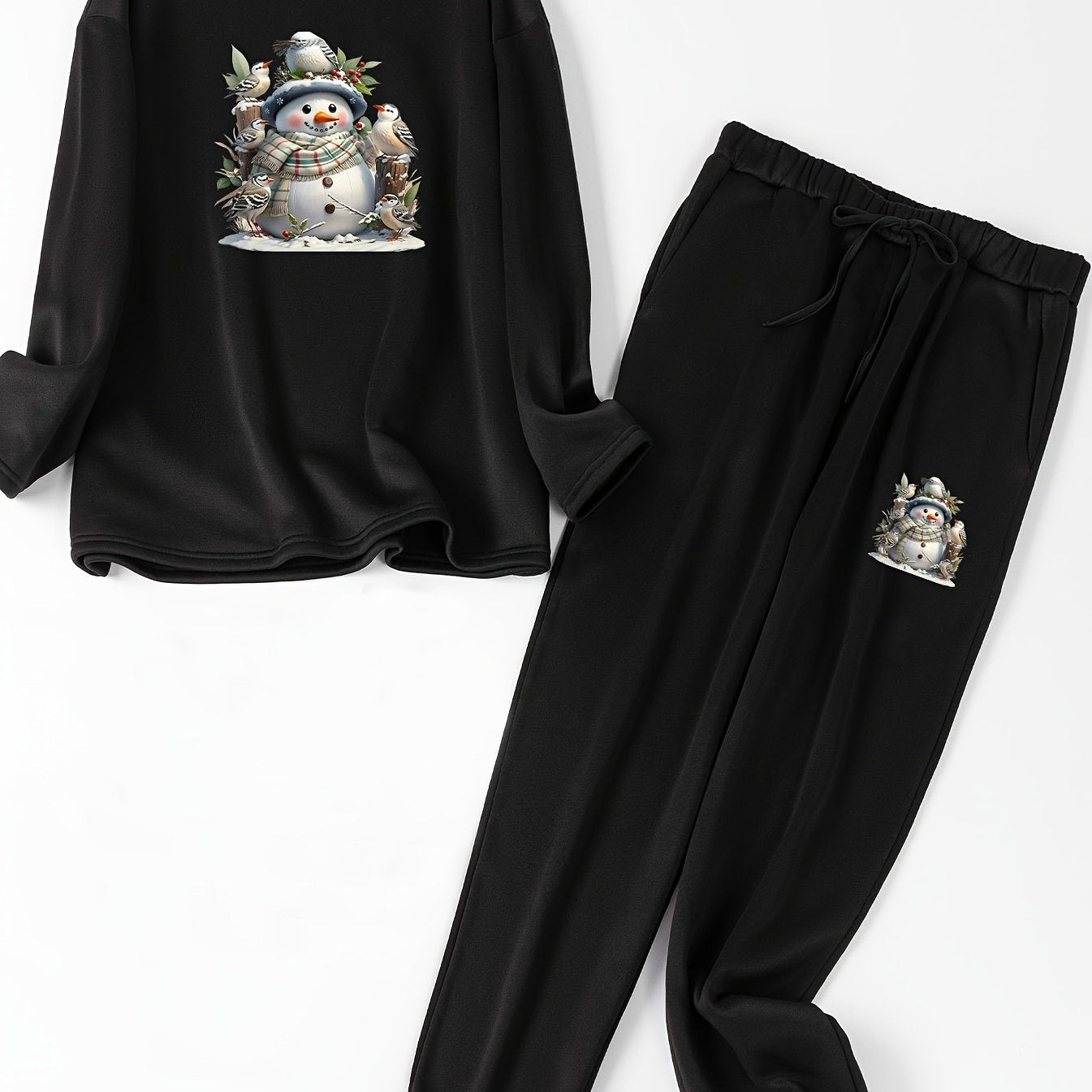  Snowman Print Fleece Lounge Set