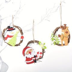 Christmas Rattan Garland Non-Woven Fabric Pendant Round Hanging Ornaments