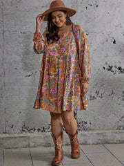 Plus Size Floral Lantern Sleeve Boho Dress