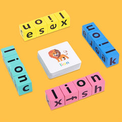 Wooden Spelling Game Building Blocks with Cards for Kids Learning Toy