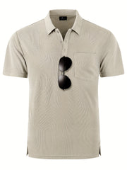 Men's Casual Solid Lapel 1 4 Button Short Sleeve Shirt