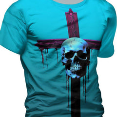 Men's Cross Skull Print Tee Shirt for Summer