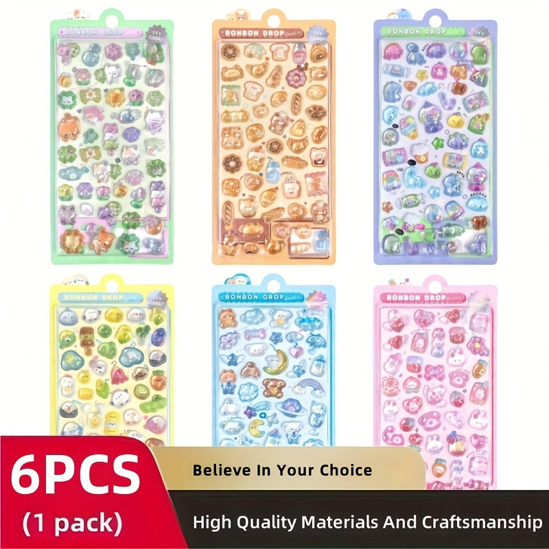 6 Sheets 300 3D Embossed Stickers Colorful Animals DIY Notebook Scrapbook Decor