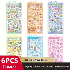 6 Sheets 300 3D Embossed Stickers Colorful Animals DIY Notebook Scrapbook Decor