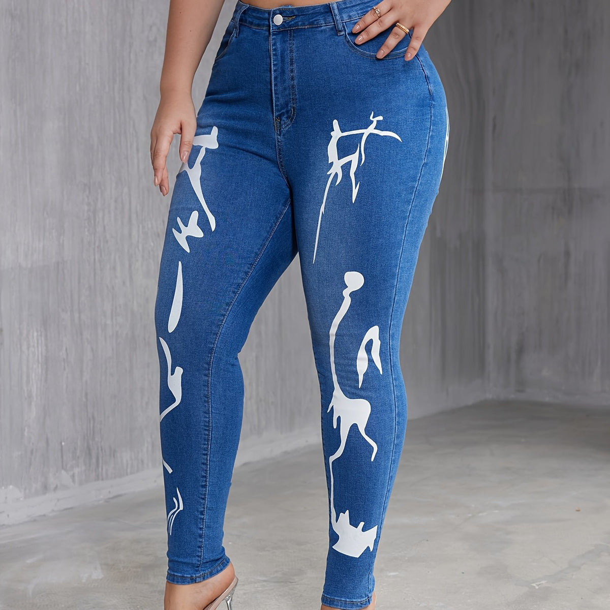  High Rise Skinny Jeans with Graphic Print
