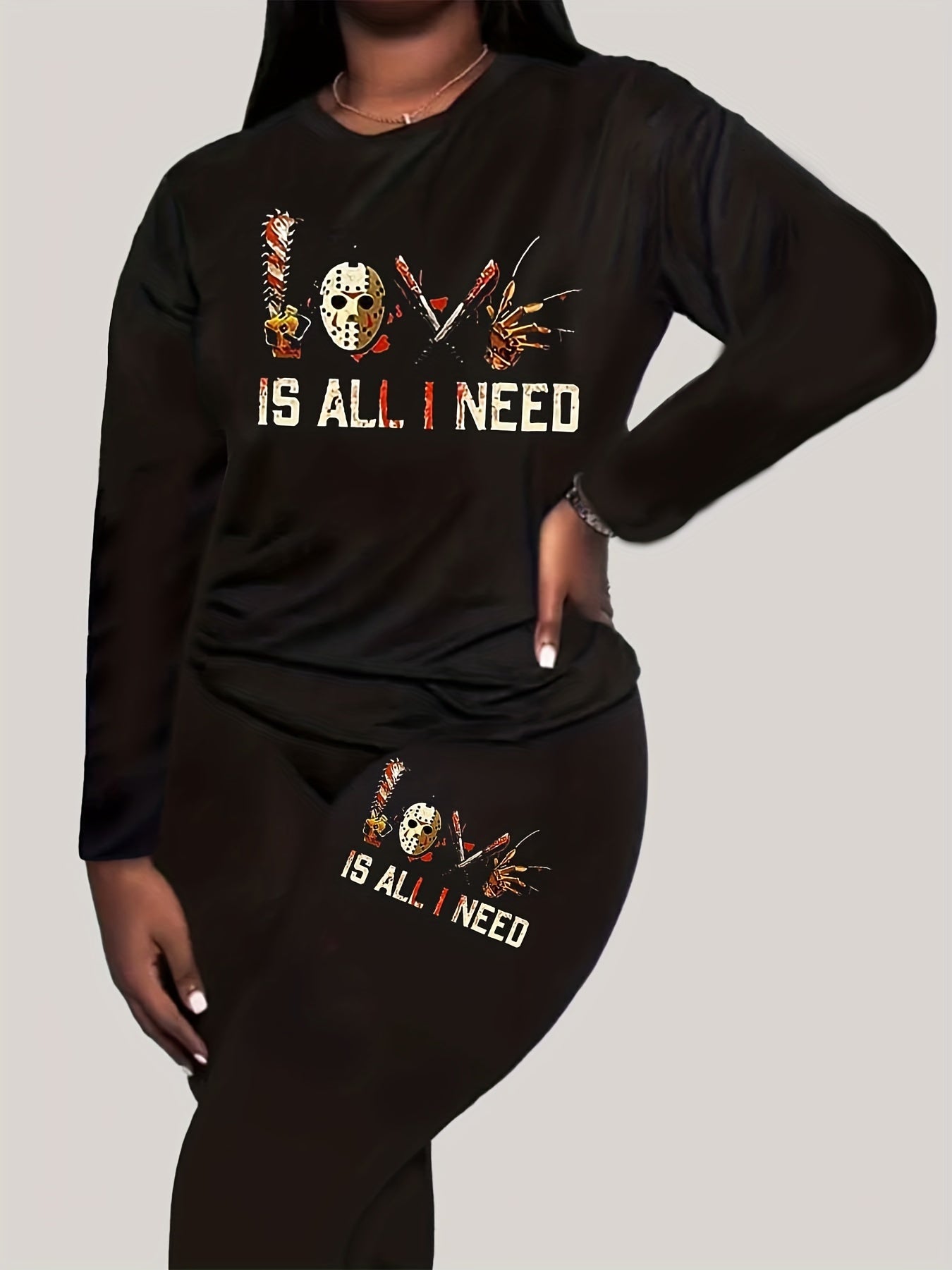  Women's Halloween Horror Print Top & Leggings Set
