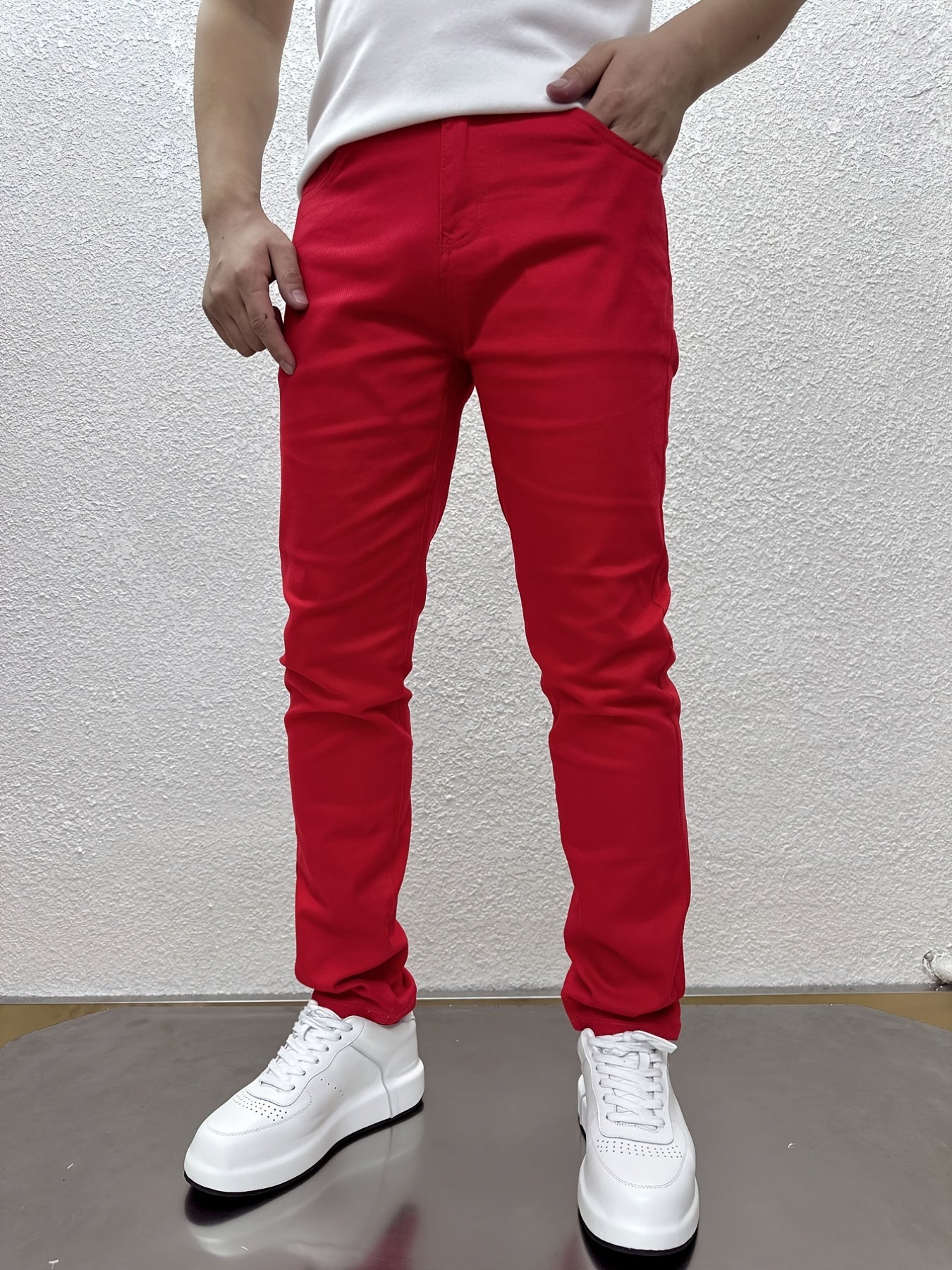 Mens Slim Red Jeans Spring Autumn