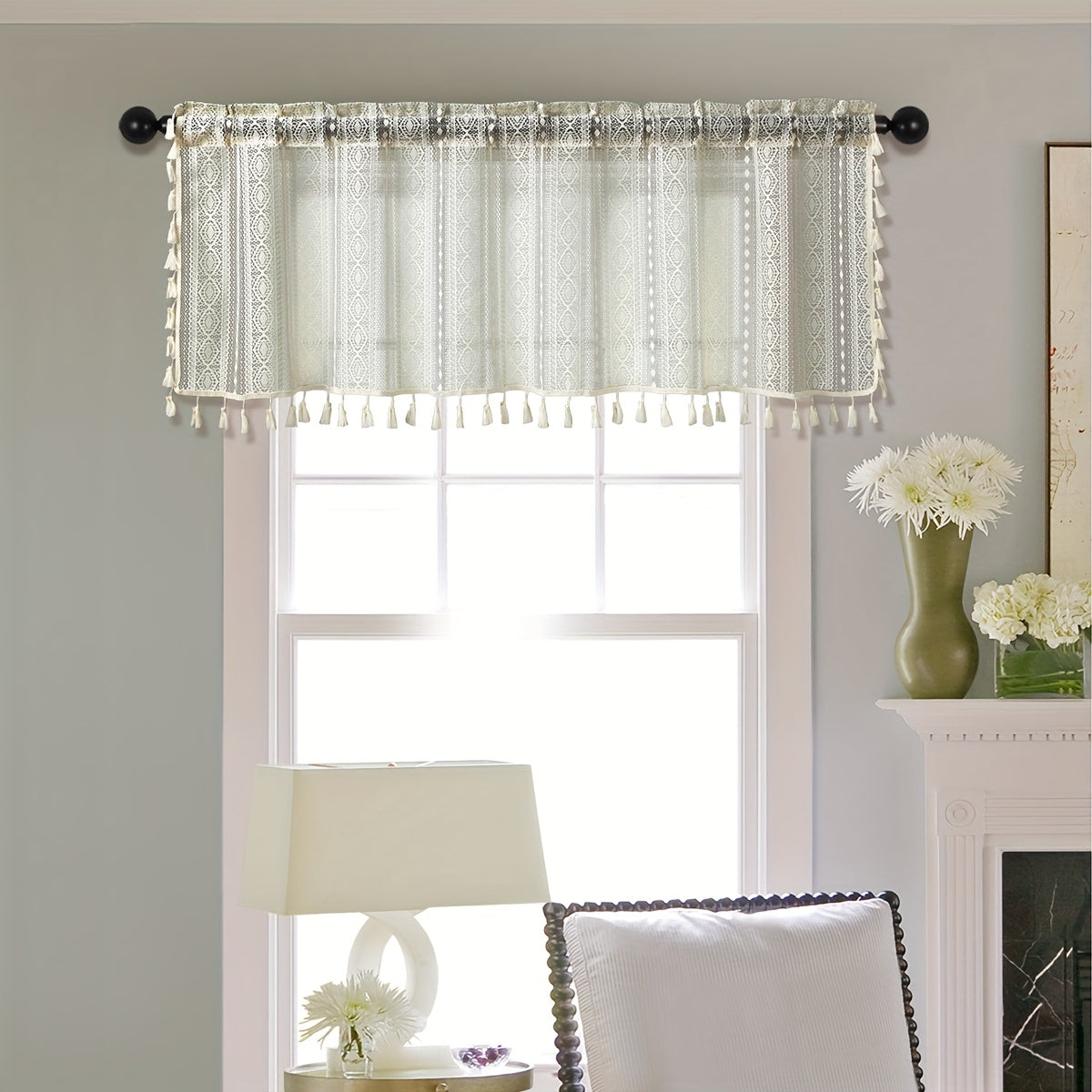 Japanese Crocheted Small Curtain Geometric Pattern Rod Pocket Valance