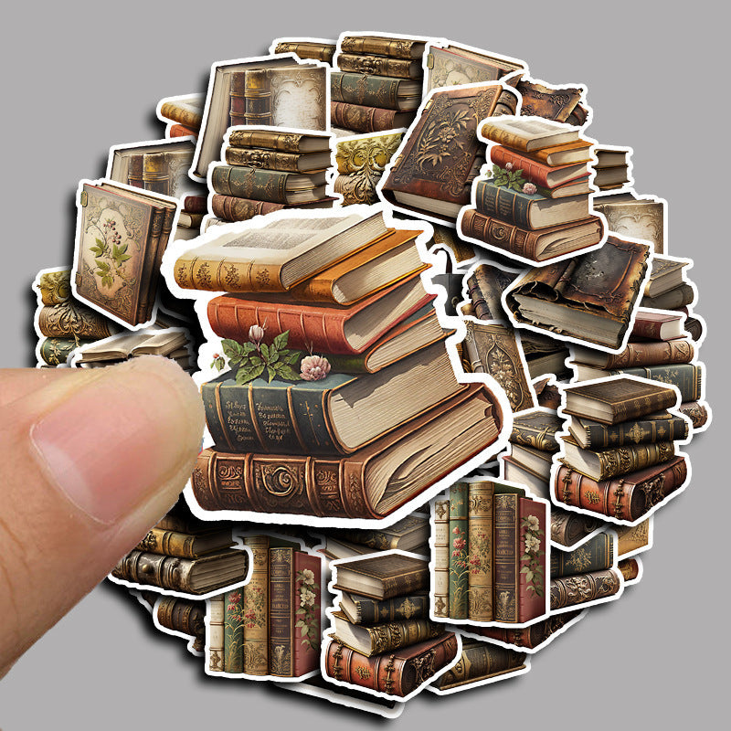 50pcs Vintage Book Waterproof Journal Stickers Books And Teapots