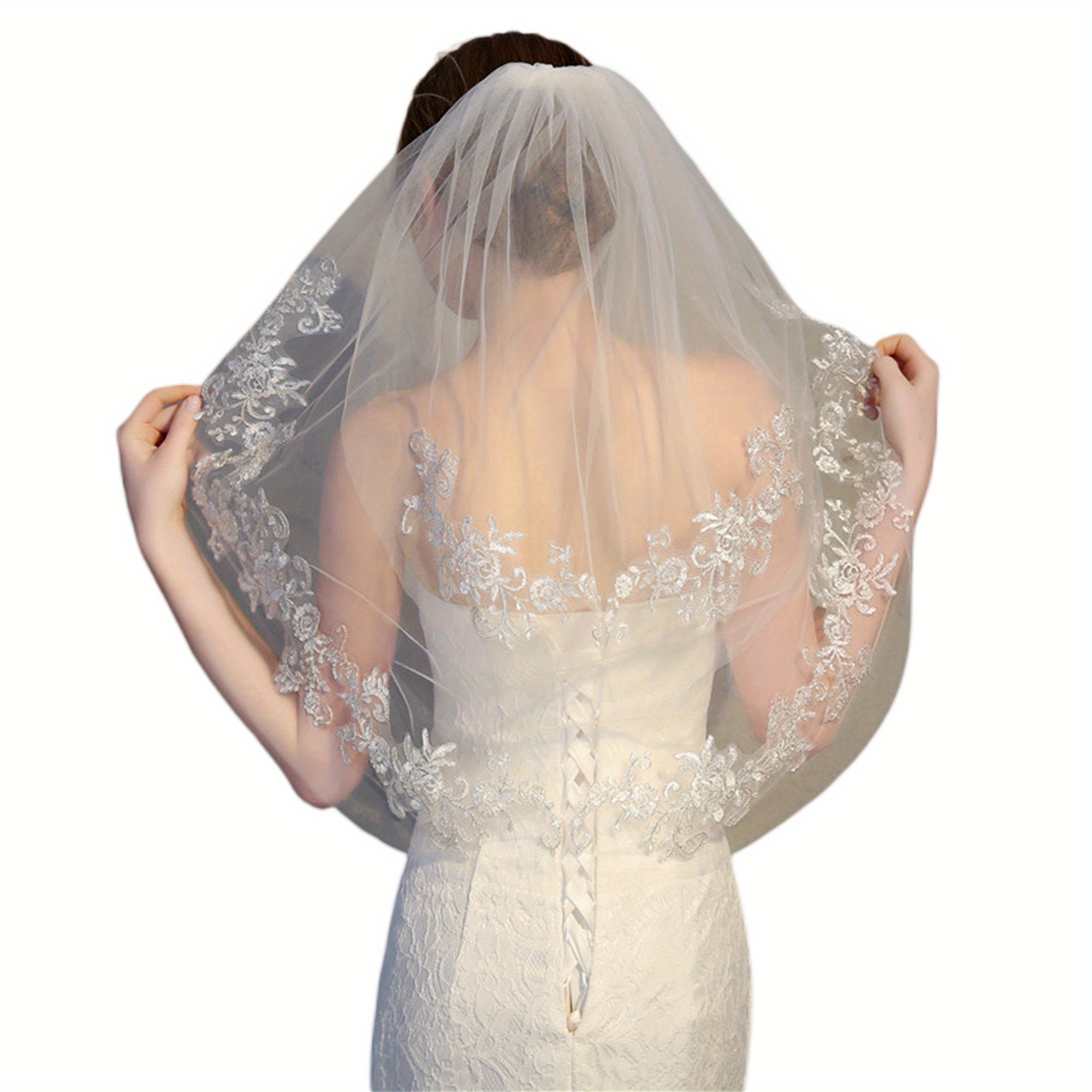 Floral Tulle Bridal Veil Long Wedding Hair Accessory