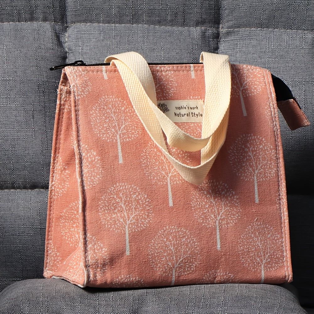 Tree Pattern Insulation Lunch Bag Portable Travel Picnic Bag