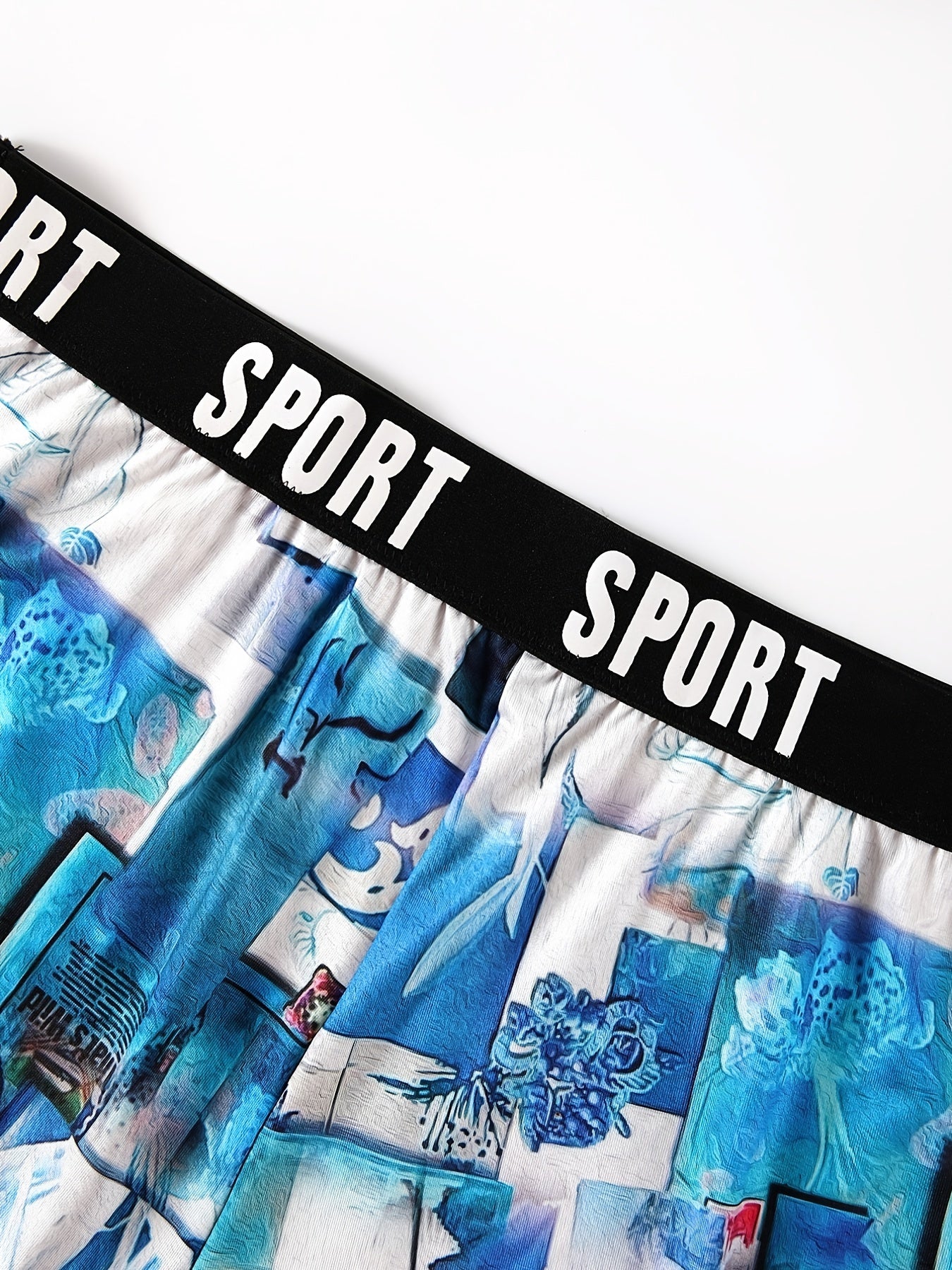 Sea Print Racer Back Bra & Shorts Set Plus Size Women's Sporty Underwear