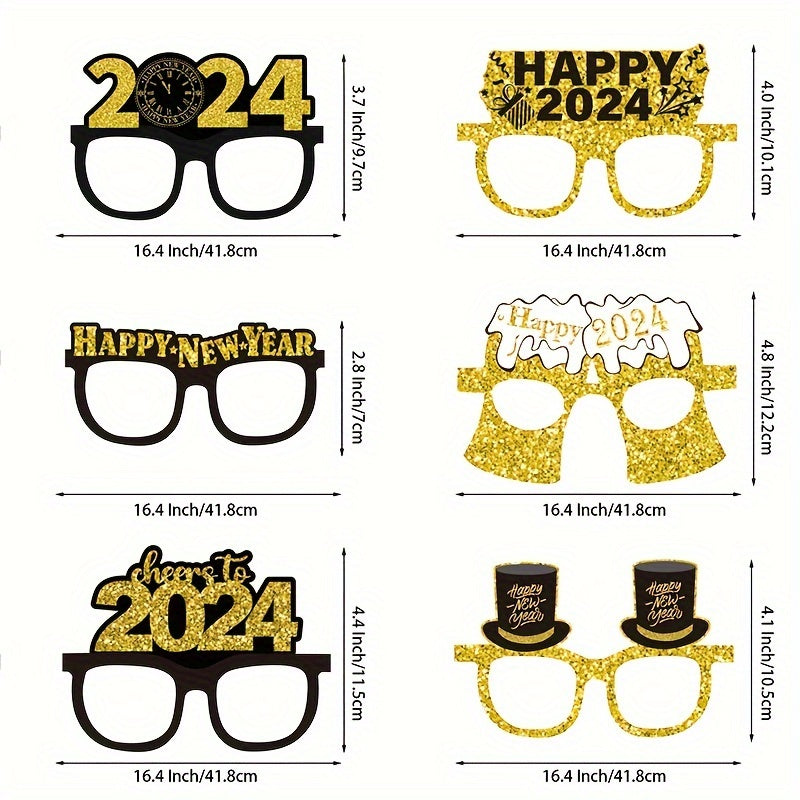 6pcs New Year Party Star Top Hat Golden Glasses Decor Supplies