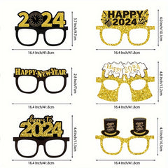 6pcs New Year Party Star Top Hat Golden Glasses Decor Supplies