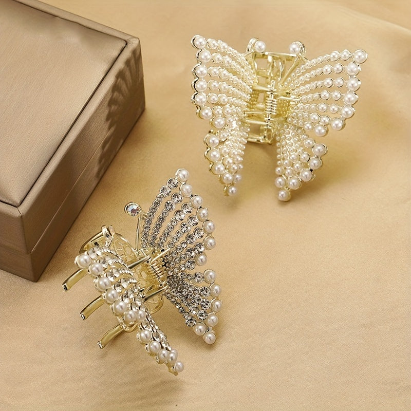 Butterfly Hair Claw Clip Pearl Rhinestone Jaw Clamp Clip