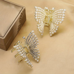 Butterfly Hair Claw Clip Pearl Rhinestone Jaw Clamp Clip