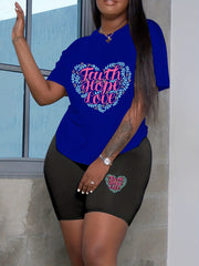  Letter & Heart Print Top & Shorts Set