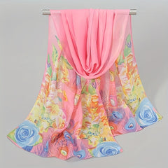 Phoenix Feather Print Chiffon Scarf Boho Shawl Sunscreen Head Wrap