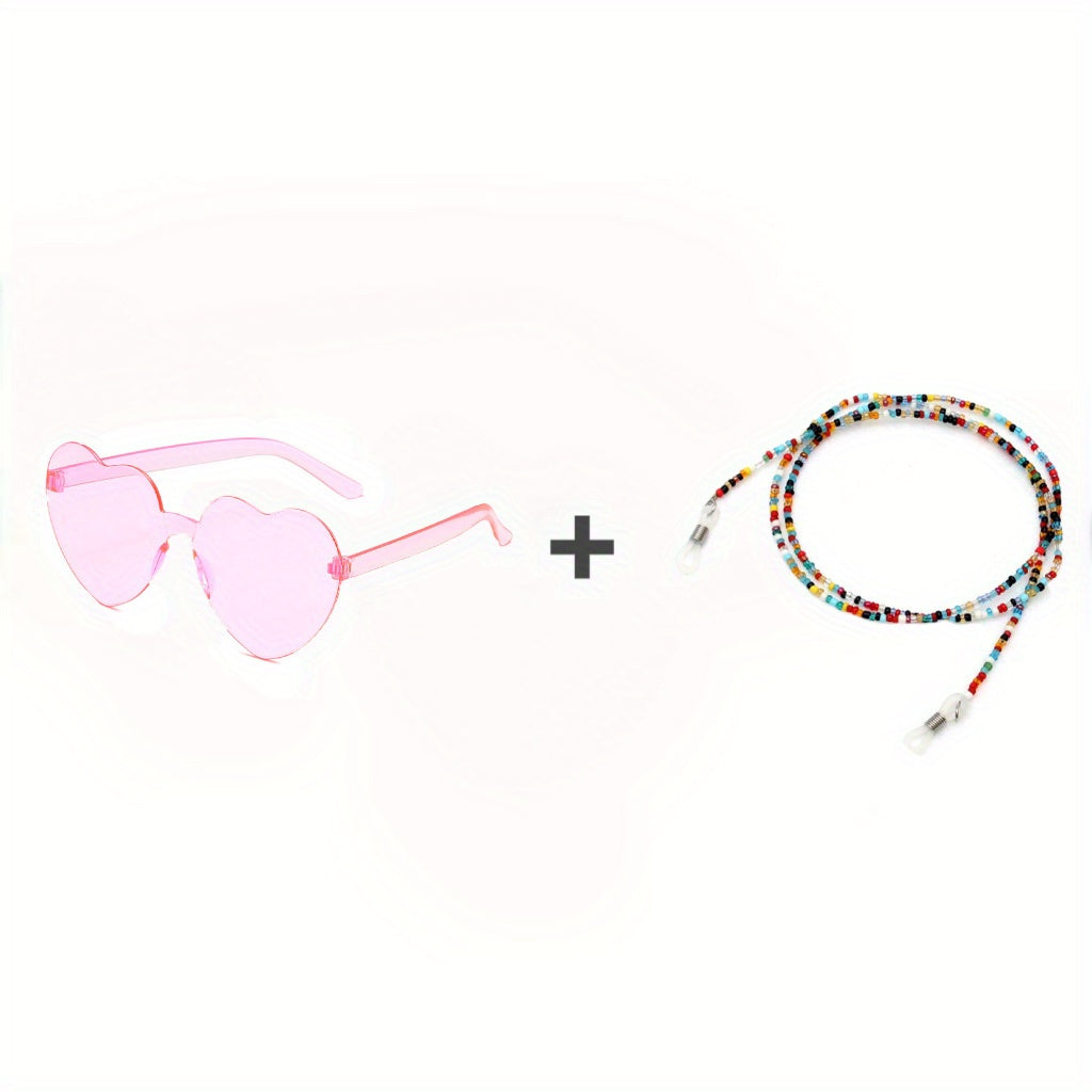Clear Pink Heart Shape Sunglasses with Strap