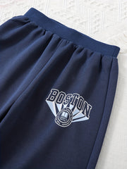 BOSTON Letter Print Girls Casual Active Sweatpants Quick Drying Jogger Pants